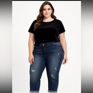 Mekool Women Jeans Cuffed, Hemline Side Zip Up Button School stretch 16 Blue